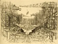 An illustration from Joseph Pennell's pictures of war work in America : reproductions of a series of lithographs of munition works made by him with the permission and authority of the United States government, with notes and an introduction by the artist (1918)