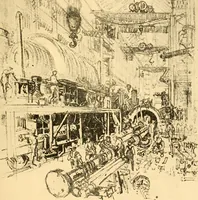 An illustration from Joseph Pennell's pictures of war work in America : reproductions of a series of lithographs of munition works made by him with the permission and authority of the United States government, with notes and an introduction by the artist (1918)