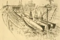 An illustration from Joseph Pennell's pictures of war work in America : reproductions of a series of lithographs of munition works made by him with the permission and authority of the United States government, with notes and an introduction by the artist (1918)