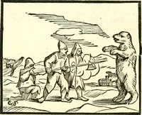 An illustration from Journael, of dagh-register, gehouden by de seven matroosen, in haer overwitneren op Spitsbergen in Maurits Bay : gelegen in Groenlandt, t' zedert het vertreck van de Visschery-Schepen der Geoctroyeerde Noordtsche Compagnie, in Nederlandt, zijnde den 30. Augusty, 1633 tot de wederkomst der vooriz. Schepen, den 27. May, anno 1634 (1663)