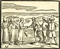 An illustration from Journael, of dagh-register, gehouden by de seven matroosen, in haer overwitneren op Spitsbergen in Maurits Bay : gelegen in Groenlandt, t' zedert het vertreck van de Visschery-Schepen der Geoctroyeerde Noordtsche Compagnie, in Nederlandt, zijnde den 30. Augusty, 1633 tot de wederkomst der vooriz. Schepen, den 27. May, anno 1634 (1663)