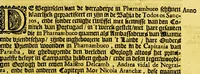 An illustration from Journael, ofte historiaelse beschrijvinge van Matheus vanden Broeck. : Van 't geen hy selfs ghesien ende waerachtigh gebeurtis, wegen 't begin ende revolte van de Portugese in Brasiel, als mede de conditie en het overgaen van de forten aldaer (1651)