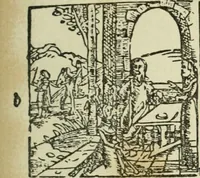 An illustration from Új testamentu maar ellven, mellet az görög és diák ellvbol ... fordijtant [Sylvester János.] (1541)