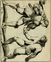 An illustration from Klare onderrichtinge der voortreffelijcke worstel-konst : verhandelende hoemen in alle voorvallen van twist in handtgemeenschap, sich kan hoeden : en alle aengrepen, borst-stooten, vuyst-slagen &c. versetten ... (1674)