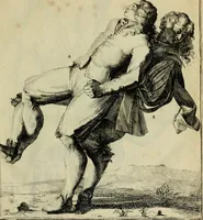 An illustration from Klare onderrichtinge der voortreffelijcke worstel-konst : verhandelende hoemen in alle voorvallen van twist in handtgemeenschap, sich kan hoeden : en alle aengrepen, borst-stooten, vuyst-slagen &c. versetten ... (1674)