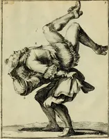 An illustration from Klare onderrichtinge der voortreffelijcke worstel-konst : verhandelende hoemen in alle voorvallen van twist in handtgemeenschap, sich kan hoeden : en alle aengrepen, borst-stooten, vuyst-slagen &c. versetten ... (1674)