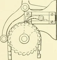 An illustration from Knitting; a manual of practical instruction in the mechanical details of all types of knitting machinery, their operation, adjustment, and care (1909)