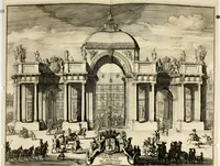 An illustration from Komste van Zyne Majesteit Willem III. koning van Groot Britanje, enz. in Holland, of, Te omstandelyke beschryving van alles, : het welke op des zelfs komste en geduurende zyn verblyf, in's Graavenhaage en elders, ten teeken van vreugde en eere, is opgerecht en voorgevallen (1691)