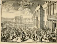 An illustration from Komste van Zyne Majesteit Willem III. koning van Groot Britanje, enz. in Holland, of, Te omstandelyke beschryving van alles, : het welke op des zelfs komste en geduurende zyn verblyf, in's Graavenhaage en elders, ten teeken van vreugde en eere, is opgerecht en voorgevallen (1691)
