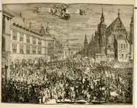 Picture 6 of 29 from Komste van Zyne Majesteit Willem III. koning van Groot Britanje, enz. in Holland, of, Te omstandelyke beschryving van alles, : het welke op des zelfs komste en geduurende zyn verblyf, in's Graavenhaage en elders, ten teeken van vreugde en eere, is opgerecht en voorgevallen (1691), leaf 43