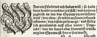 An illustration from Künstlicher Bericht vnd allerzierlichste Beschreybung des edlen, vhesten, vnnd hochberümbten Ehrn Friderici Grisonis Neapolitanischen hochlöblichen Adels : wie die streitbarn Pferdt (durch welche ritterliche Tugendten mehrers thails geübet) zum Ernst vnd ritterlicher Kurtzweil geschickt vnd volkommen zumachen .. (1573)