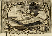 An illustration from Kunstrichtige Schreibart : allerhand Versalie[n] oder AnfangsBuchstabe[n] der teütschen, lateinischen und italianischen Schrifften aus unterschiedlichen Meistern der edlen Schreibkunst zusammen getragen (1655)