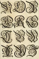 An illustration from Kunstrichtige Schreibart : allerhand Versalie[n] oder AnfangsBuchstabe[n] der teütschen, lateinischen und italianischen Schrifften aus unterschiedlichen Meistern der edlen Schreibkunst zusammen getragen (1655)