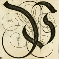 An illustration from Kunstrichtige Schreibart : allerhand Versalie[n] oder AnfangsBuchstabe[n] der teütschen, lateinischen und italianischen Schrifften aus unterschiedlichen Meistern der edlen Schreibkunst zusammen getragen (1655)