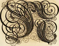 An illustration from Kunstrichtige Schreibart : allerhand Versalie[n] oder AnfangsBuchstabe[n] der teütschen, lateinischen und italianischen Schrifften aus unterschiedlichen Meistern der edlen Schreibkunst zusammen getragen (1655)