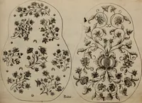 Picture 43 of 50 from Kunst-und Fleiss-übende Nadel-Ergötzungen; oder, neu erfundenes Neh-und Stick-Buch. Worin dem, solche schöne wissenschafftliebendem Frauenzimmer, allerhand, zu vielen Sachen anständige, Muster und Risse, nach der neuesten Façon, zu deren nützlichen Bedienung (1730), leaf 66