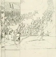 An illustration from Kurtze doch gegründte Beschreibung des durchleuchtigen hochgebornnen Fürsten vnnd Herzen, Herzen Wilhalmen,: Pfaltzgrauen bey Rhein, Hertzogen inn Obern vnd Nidern Baiern, &c. vnd derselbe, geliebsten Gemahel, der deuchtleuchtigist hochgebornnen Fürstin, Frewlein Renata gebornne Hertzogin zu Lottringen vnd Parr, &c. gehalten Hochzeitlichen Ehren Fests. Auch welcher gestalt die...Potentaten...enschinen. Vnd dann was für herrliche Ritterspil...Neben andern...kurtzweilen...in der Fürstlichen Haubstat München gehalten worden sein, den zwenvndzwaintzigisten vnd nachuolgende tag Februarij, Jm 1568. Jar (1568)