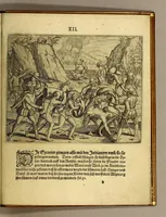 An illustration from Kurtze Erklärung der fürnembsten Thaten, so durch die Spanier beschehen in etlichen Orten der neuwen Welt, : so in folgenden Kupfferstücken, schön, zierlich vnd künstlich derselben bey jeder Historien, jetzt ins Teutsch dar gegeben werden (1599)