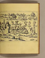 An illustration from Kurtze wunderbare Beschreibung. Dess Goldreichen Königreichs Guianae im America, oder newen Welt, vnter der Linea Aequinoctiali gelegen: so newlich Anno 1594. 1595. vnnd 1596. von dem wolgebornen Herrn, Herrn Walthero Ralegh, einem englischen Ritter, besucht worden: : erstlich auss befehl seiner Gnaden in zweyen Büchlein beschrieben, darauss Iodocus Hondius, ein schöne Land Taffel, mit einer niderländischen Erklärung gemacht, jetzt aber ins Hochteutsch gebracht, vnd auss vnterschietlichen Authoribus erkläret. (1599)
