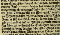 An illustration from Kurtze wunderbare Beschreibung, dess Goldreichen Königreichs Guianae in America oder newen Welt, vnder der Linea Aequinoctiali gelegen: so neulich Anno 1594. 1595. vnd 1596. von dem wolgebornen Herrn, Herrn Walthero Ralegh einem englischen Ritter, besucht worden: : erstlich auss befehl seiner Gnaden in zweyen Büchlein beschrieben, daraus Iodocus Hondius, ein schöne Land Taffel, mit einer niderländischen Erklärung gemacht. Jetzt aber ins Hochteutsch gebracht, vnd auss vnterschiedlichen Authoribus erkläret (1601)