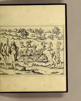 An illustration from Kurtze wunderbare Beschreibung, dess Goldreichen Königreichs Guianae in America oder newen Welt, vnder der Linea Aequinoctiali gelegen: so neulich Anno 1594. 1595. vnd 1596. von dem wolgebornen Herrn, Herrn Walthero Ralegh einem englischen Ritter, besucht worden: : erstlich auss befehl seiner Gnaden in zweyen Büchlein beschrieben, daraus Iodocus Hondius, ein schöne Land Taffel, mit einer niderländischen Erklärung gemacht. Jetzt aber ins Hochteutsch gebracht, vnd auss vnterschiedlichen Authoribus erkläret (1601)