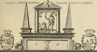 An illustration from Labyrinthe royal de l'Hercule gaulois triomphant : sur le suject des fortunes, batailles, victoires, trophées, triomphes, mariage & autres faicts heroiques & memorables de tres-auguste & tres-chrestien prince Henry IIII roy de France & de Navarre : representé à l'entrée trimphante de la royne en la cité d'Avignon, le 19 nouembre l'an MDC, ou sont contenues les magnificences et triomphes dressez à cet effect par ladicte ville (1601)