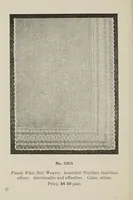 An illustration from Lace curtains : Nottingham, bobbinette, corded Arabians ... custom made draperies, laces, over drapes, bed sets, door panels (1910)