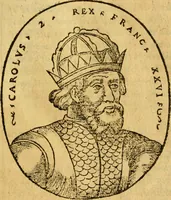 An illustration from La chronique des roys de France, puis Pharamond iusques au roy Henry, troisiesme, selon la computation des ans, iusques en l'an mil cinq cens soixante & quinze : Le catalogue des papes, puis S. Pierre iusques à Gregoire, treiziesme du nom. Le Catalogue des empereurs, puis Octouian Cesar iusques à Maximilian, present (1576)