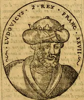 An illustration from La chronique des roys de France, puis Pharamond iusques au roy Henry, troisiesme, selon la computation des ans, iusques en l'an mil cinq cens soixante & quinze : Le catalogue des papes, puis S. Pierre iusques à Gregoire, treiziesme du nom. Le Catalogue des empereurs, puis Octouian Cesar iusques à Maximilian, present (1576)