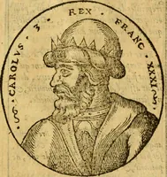 An illustration from La chronique des roys de France, puis Pharamond iusques au roy Henry, troisiesme, selon la computation des ans, iusques en l'an mil cinq cens soixante & quinze : Le catalogue des papes, puis S. Pierre iusques à Gregoire, treiziesme du nom. Le Catalogue des empereurs, puis Octouian Cesar iusques à Maximilian, present (1576)