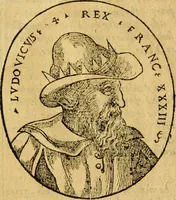 An illustration from La chronique des roys de France, puis Pharamond iusques au roy Henry, troisiesme, selon la computation des ans, iusques en l'an mil cinq cens soixante & quinze : Le catalogue des papes, puis S. Pierre iusques à Gregoire, treiziesme du nom. Le Catalogue des empereurs, puis Octouian Cesar iusques à Maximilian, present (1576)