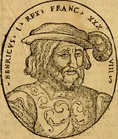 An illustration from La chronique des roys de France, puis Pharamond iusques au roy Henry, troisiesme, selon la computation des ans, iusques en l'an mil cinq cens soixante & quinze : Le catalogue des papes, puis S. Pierre iusques à Gregoire, treiziesme du nom. Le Catalogue des empereurs, puis Octouian Cesar iusques à Maximilian, present (1576)