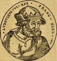 An illustration from La chronique des roys de France, puis Pharamond iusques au roy Henry, troisiesme, selon la computation des ans, iusques en l'an mil cinq cens soixante & quinze : Le catalogue des papes, puis S. Pierre iusques à Gregoire, treiziesme du nom. Le Catalogue des empereurs, puis Octouian Cesar iusques à Maximilian, present (1576)