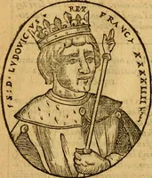 An illustration from La chronique des roys de France, puis Pharamond iusques au roy Henry, troisiesme, selon la computation des ans, iusques en l'an mil cinq cens soixante & quinze : Le catalogue des papes, puis S. Pierre iusques à Gregoire, treiziesme du nom. Le Catalogue des empereurs, puis Octouian Cesar iusques à Maximilian, present (1576)