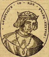 An illustration from La chronique des roys de France, puis Pharamond iusques au roy Henry, troisiesme, selon la computation des ans, iusques en l'an mil cinq cens soixante & quinze : Le catalogue des papes, puis S. Pierre iusques à Gregoire, treiziesme du nom. Le Catalogue des empereurs, puis Octouian Cesar iusques à Maximilian, present (1576)