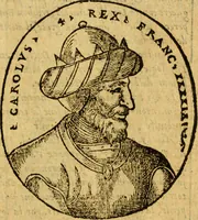 An illustration from La chronique des roys de France, puis Pharamond iusques au roy Henry, troisiesme, selon la computation des ans, iusques en l'an mil cinq cens soixante & quinze : Le catalogue des papes, puis S. Pierre iusques à Gregoire, treiziesme du nom. Le Catalogue des empereurs, puis Octouian Cesar iusques à Maximilian, present (1576)