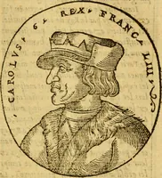 An illustration from La chronique des roys de France, puis Pharamond iusques au roy Henry, troisiesme, selon la computation des ans, iusques en l'an mil cinq cens soixante & quinze : Le catalogue des papes, puis S. Pierre iusques à Gregoire, treiziesme du nom. Le Catalogue des empereurs, puis Octouian Cesar iusques à Maximilian, present (1576)