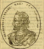 An illustration from La chronique des roys de France, puis Pharamond iusques au roy Henry, troisiesme, selon la computation des ans, iusques en l'an mil cinq cens soixante & quinze : Le catalogue des papes, puis S. Pierre iusques à Gregoire, treiziesme du nom. Le Catalogue des empereurs, puis Octouian Cesar iusques à Maximilian, present (1576)