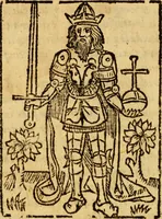An illustration from La chronique des roys de France, puis Pharamond iusques au roy Henry, troisiesme, selon la computation des ans, iusques en l'an mil cinq cens soixante & quinze : Le catalogue des papes, puis S. Pierre iusques à Gregoire, treiziesme du nom. Le Catalogue des empereurs, puis Octouian Cesar iusques à Maximilian, present (1576)