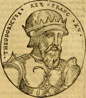 An illustration from La chronique des roys de France, puis Pharamond iusques au roy Henry, troisiesme, selon la computation des ans, iusques en l'an mil cinq cens soixante & quinze : Le catalogue des papes, puis S. Pierre iusques à Gregoire, treiziesme du nom. Le Catalogue des empereurs, puis Octouian Cesar iusques à Maximilian, present (1576)