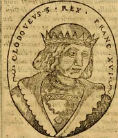 An illustration from La chronique des roys de France, puis Pharamond iusques au roy Henry, troisiesme, selon la computation des ans, iusques en l'an mil cinq cens soixante & quinze : Le catalogue des papes, puis S. Pierre iusques à Gregoire, treiziesme du nom. Le Catalogue des empereurs, puis Octouian Cesar iusques à Maximilian, present (1576)