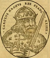 An illustration from La chronique des roys de France, puis Pharamond iusques au roy Henry, troisiesme, selon la computation des ans, iusques en l'an mil cinq cens soixante & quinze : Le catalogue des papes, puis S. Pierre iusques à Gregoire, treiziesme du nom. Le Catalogue des empereurs, puis Octouian Cesar iusques à Maximilian, present (1576)