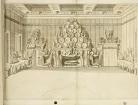 An illustration from La cvstodia d'oro : godvta nel vigilantissimo confalonierato dell'illvstrissimo signor senatore Francesco Ratta, e simboleggiata nel dilvisontvos.mo convito fatto all' ill.mo publico & ecc.si sig.ri anziani il primo bimestre dell'anno 1693 (1693)