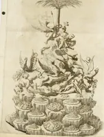 An illustration from La cvstodia d'oro : godvta nel vigilantissimo confalonierato dell'illvstrissimo signor senatore Francesco Ratta, e simboleggiata nel dilvisontvos.mo convito fatto all' ill.mo publico & ecc.si sig.ri anziani il primo bimestre dell'anno 1693 (1693)