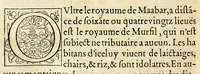 An illustration from La description geographique des provinces & villes plus fameuses de l'Indie Orientale, ... (1556)