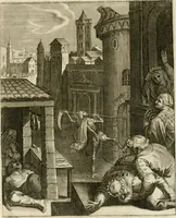 An illustration from La doctrine des murs, tiree de la philosophie des stoiques, representee en cent tableaux et expliquee en cent discours pour l'instruction de la ieunesse (1646)
