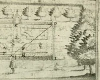 An illustration from La geometrie; ou, Mesure des lignes droittes esloignees par le quarrè geometrique (1643)