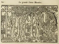 Picture 29 of 35 from La grande danse Macabre des hommes et des femmes : précédée du dict des trois mors et dfs trois vifz, du Débat du corps et de l'âme, et de La complaincte de l'ame dampnée (1862), leaf 58
