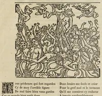 Picture 34 of 35 from La grande danse Macabre des hommes et des femmes : précédée du dict des trois mors et dfs trois vifz, du Débat du corps et de l'âme, et de La complaincte de l'ame dampnée (1862), leaf 71