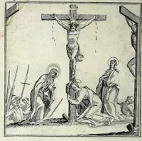 An illustration from L'agreable entretien des ames : sur 168 tableaux souscris de prieres, pour mediter les sts. misteres et pour regler nos vies et mœurs sur celles de n[ot]re sauueur Iesus Christ et de Ste. Marie sa mere, en disant le chapelet du rozaire (1648)